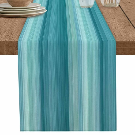 nqOlkjepod Teal Turquoise Aqua Ombre Table Runner 60 Inches Long Farmhouse Dress Scarves, Contemporary Abstract Lines Dining Tablerunner for Coffee Table/Kitchen Island/Party Décor, 13" x 60"