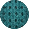 thumbnail image 1 of Ahgly Company Machine Washable Indoor Round Abstract Turquoise Blue Modern Area Rugs, 4' Round, 1 of 4