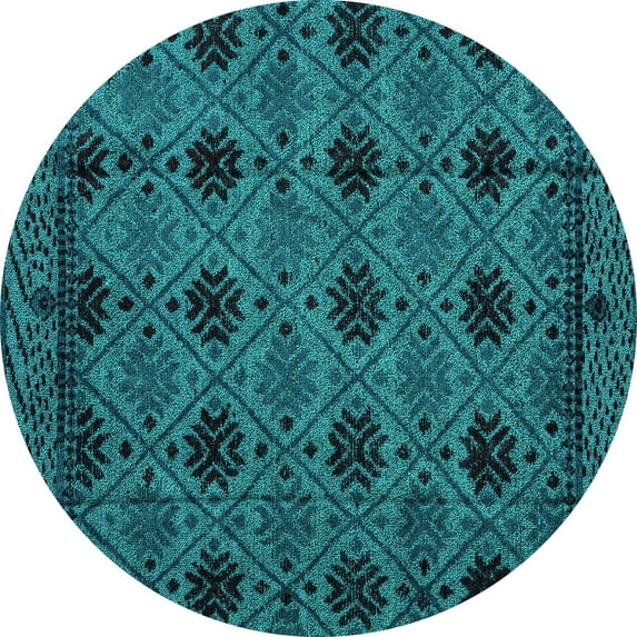 Ahgly Company Indoor Round Abstract Turquoise Blue Modern Area Rugs, 5' Round