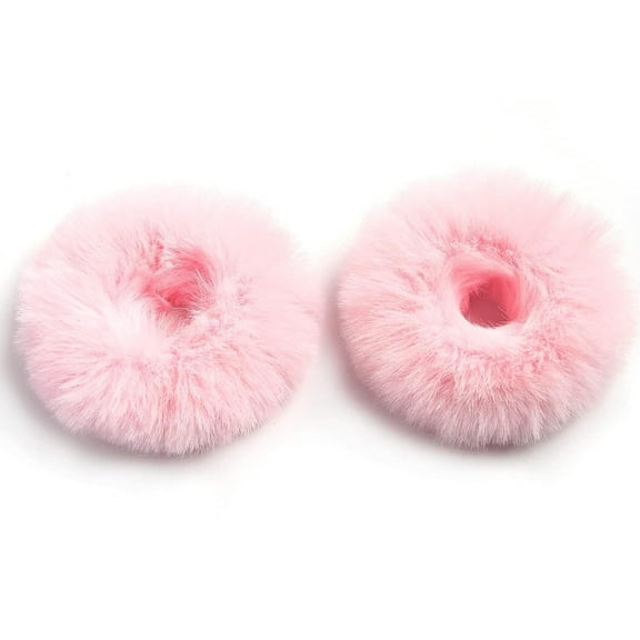 LQQBOX 2Pcs Pompoms Artificial Fur Hair Bobbles Elastic Hair Band Rope Wristband Ponytail Accessories Pink