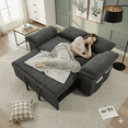 thumbnail image 6 of 3 in 1 Convertible Sleeper Sofa Bed, 60" Pull Out Couch with Adjustable Backrest, Corduroy Loveseat Sofa Couch with Side Pockets for Living Room Bedroom Apartment Small Space (Dark Grey), 6 of 7