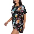 thumbnail image 2 of Daiia Hibiscus Rose Pattern Womens Pajama Sets Short Sleeve Pajamas for Women Sets Soft Lounge Sets Casual Round Neck Sleepwear PJS-Medium, 2 of 7