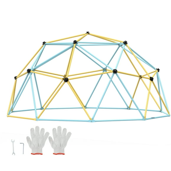 VEVOR Climbing Dome, 12FT Dome Climber for Kids 3 to 10 Outdoor Play Equipment, Supports up to 750LBS Jungle Gym, Anti-Rust, Easy Assembly, Yellow+Light Blue