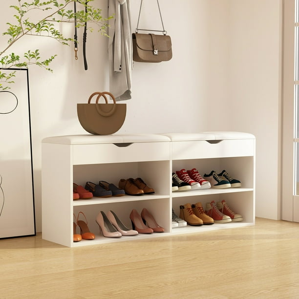 Hitow Shoe Storage Bench, 2Tier Shoe Rack Bench with Hide Storage for