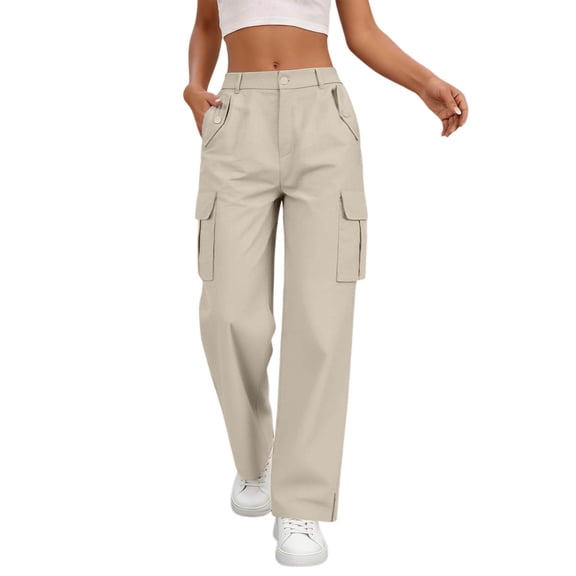 RUTAYY Women's Cargo Pants Casual High Waist Solid Color Straight Wide Leg Loose Fit Comfortable Daily Wear Joggers Chic Travel Trousers