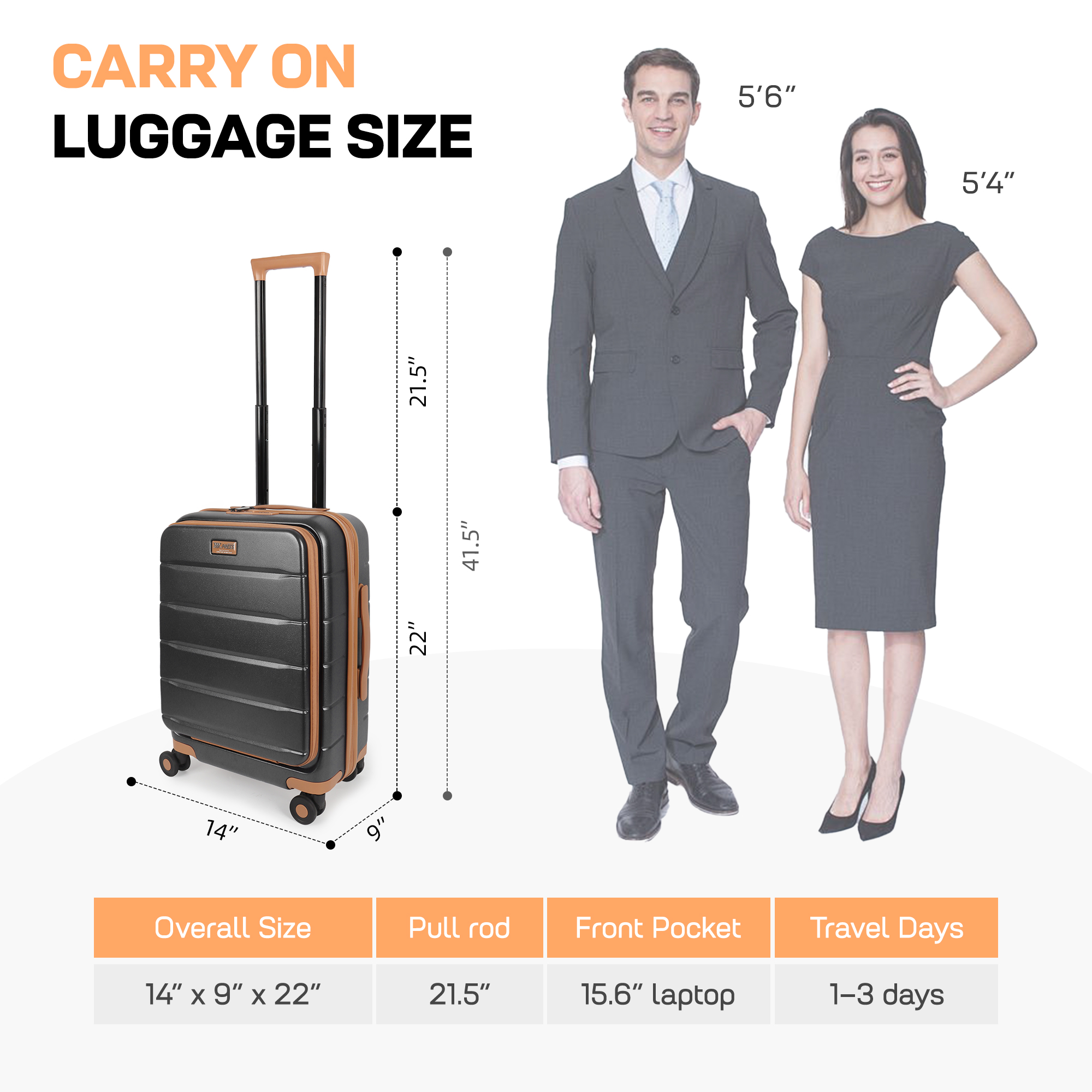 Carry On Luggage 22 x 14 x 9 Airline Approved Lightweight Hardside Spinner Luggage with TSA Lock and Laptop Compartment, Grey, CY2431