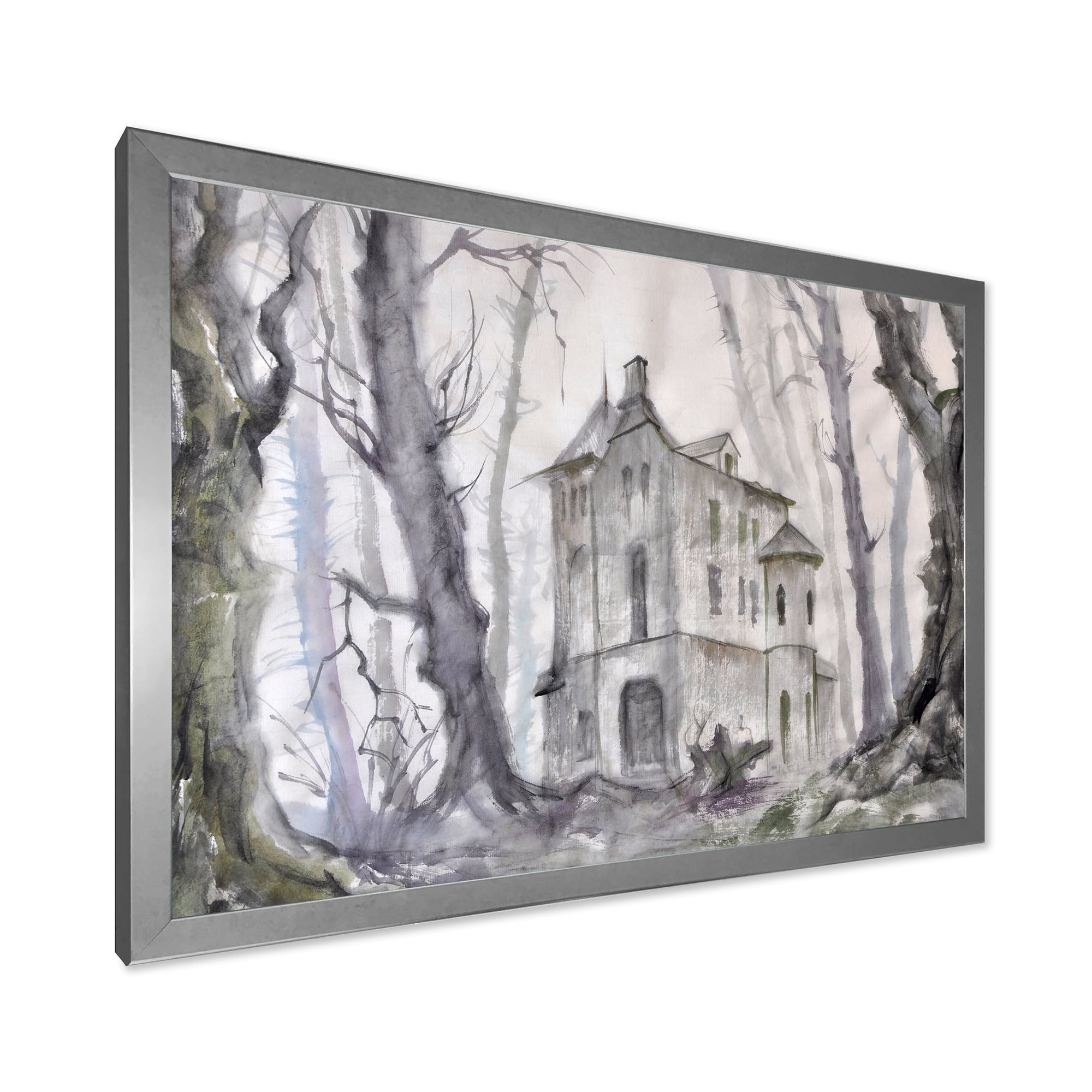 Designart 'Old Haunted Castle In The Woods' Traditional Framed Art Print