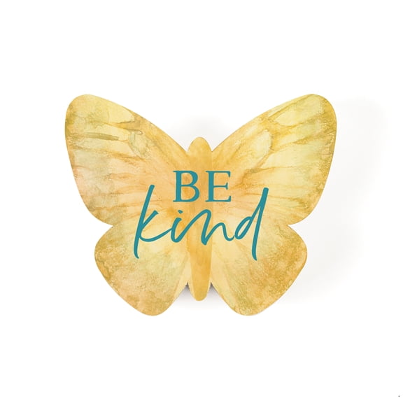 Be Kind Butterfly Bright Yellow 3.5 x 3 Pine Wood Decorative Tabletop Shape Sign