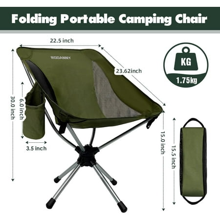 Camping Chairs 360° Degree Swivel Folding Chairs Portable Outdoor Chairs for Travel Hiking Fishing Lawns Picnic Hunting Support 305 LBS Lightweight Green
