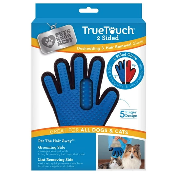 Pets Know Best True Touch 2-Sided Pet De-shedding and Grooming Glove, for Dogs and Cats, Blue