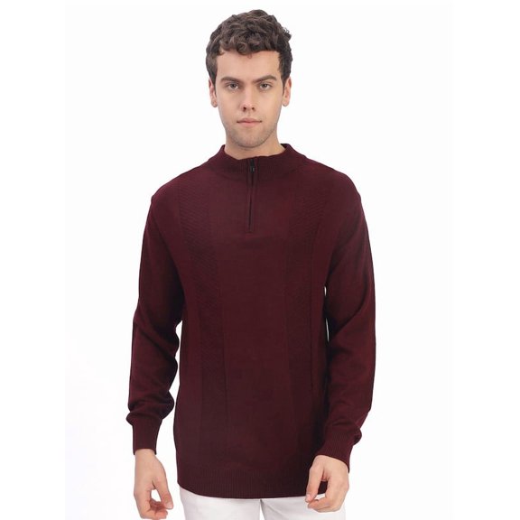 Cavardi Casual Men’s Half Zipper Sweater – Maroon | M