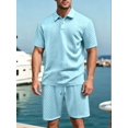 thumbnail image 4 of Men's Textured Short Sleeve Collared Shirt & Shorts Set Light Blue XL, 4 of 6
