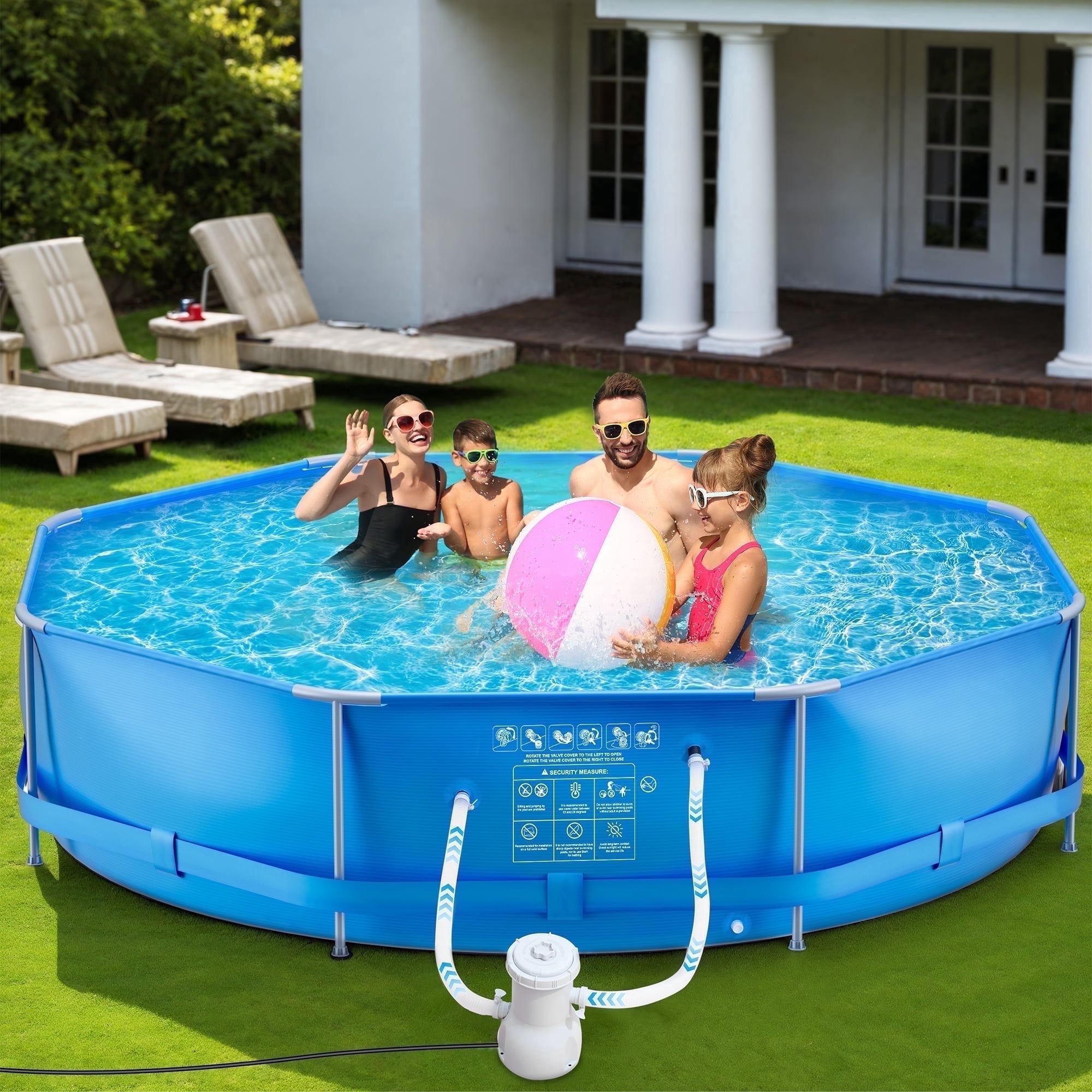 Mousport 10FT Swimming Pool Circular Pool with Free Filter Pump for Adults Family Outdoor Recreation Blue