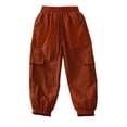 thumbnail image 5 of DJDLJWCJ Boys Cargo Pants 3-13 Multi-Pockets Lightweight School Uniform Pants Elastic Waist Baggy Pants Brown Size 6, 5 of 10