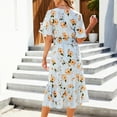thumbnail image 4 of Women Casual Short Sleeve V Neck Midi Dress Floral Print Elastic Waist Loose Summer Dresses Boho Flowy Ruffle Dress, 4 of 7