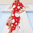 thumbnail image 4 of 2024 Red White Polka Dot Casual Dress Kusama Yayoi Inspired Aesthetic Dresses Long Sleeve Pretty V Neck Print Big Size Chiffon Dress, 4 of 7