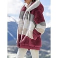 thumbnail image 4 of Abrigo con capucha de piel sintética para mujer Bloque de color Manga larga Cremallera Chaqueta cálida de invierno multicolor de felpa suelta Xemadio HMFJ299-16, 4 of 4