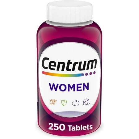 Centrum Multivitamin for Women, Multivitamin/Multimineral Supplement with Iron, Vitamin D3, B Vitamins and Antioxidant Vitamins C and E, Gluten Free, Non-GMO Ingredients - 250 Count