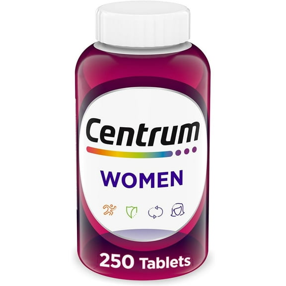 Centrum Multivitamin for Women, Multivitamin/Multimineral Supplement with Iron, Vitamin D3, B Vitamins and Antioxidant Vitamins C and E, Gluten Free, Non-GMO Ingredients - 250 Count