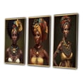 thumbnail image 3 of Designart "Modern African Beauty in Cultural Attire II" African American Woman Framed Wall Art Set Of 3 - Brown Woman African American Frame Gallery Wall Set For Home Decor, 3 of 6
