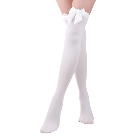 TELOLY Opaque Bow Stockings, Thigh High Stockings, Knee High Socks with Bows, Women's Over Knee Long Tights for Girls and Ladies