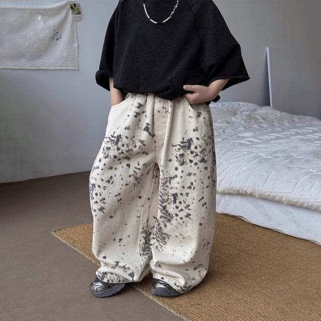 WILLBEST Pantalones Mujer Pantalones Vaqueros de Pierna Ancha Con Estampado de Leopardo para Niñas, Informales, Holgados, Elásticos, Cómodos para Usar a Diario, para Edades de 4 a 12 Años 4-5 Years
