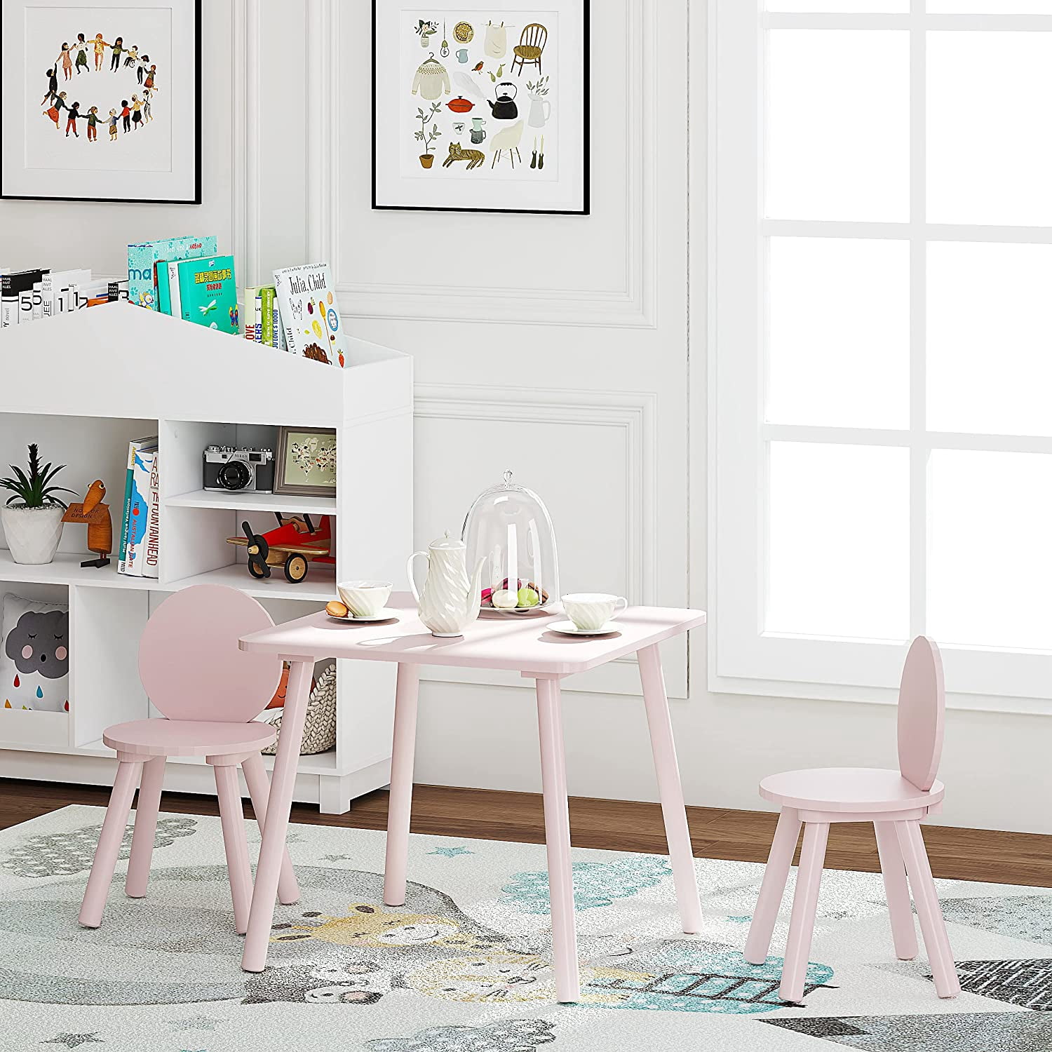 UTEX 2-in-1 Kids Table with 2 Chairs Set, Lotus