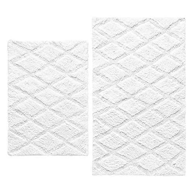 Vera Wang Collection Diamant Tufté Ensemble de Tapis de Bain Réversible Doux et Absorbant, Style Designer Moderne pour Décoration de Salle de Bain, 2 Pcs, Blanc, USHS6D1117231