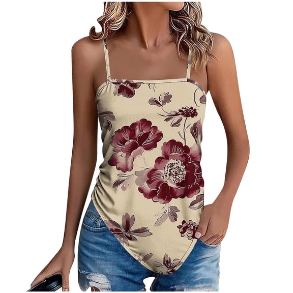 Camisole Tops for Women 2026 Plus Size Summer Casual Sleeveless T-Shirt Irregular-Hem Soft Cami Tank Tops Slim Fit Fashion Prints Tunic Blouses Lounge Boho Comfy Outdoor Holiday