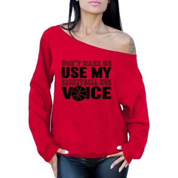 Awkward Styles Women's Don't Make Me Use My Basketball Mom Voice Graphic Off Shoulder Tops Oversized Sweatshirt Black Sport Mom