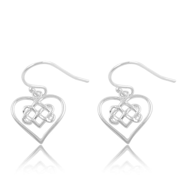 SilverCloseOut Sterling Silver Teens Irish Celtic Heart FishHook Dangle Earrings 0.59in