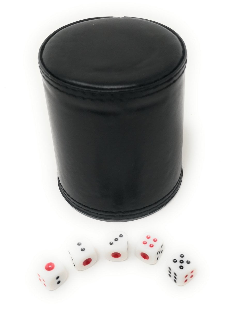 Classic High Quality Black PU Leather Dice Cup+Dice Toy Accessory Kit W 
