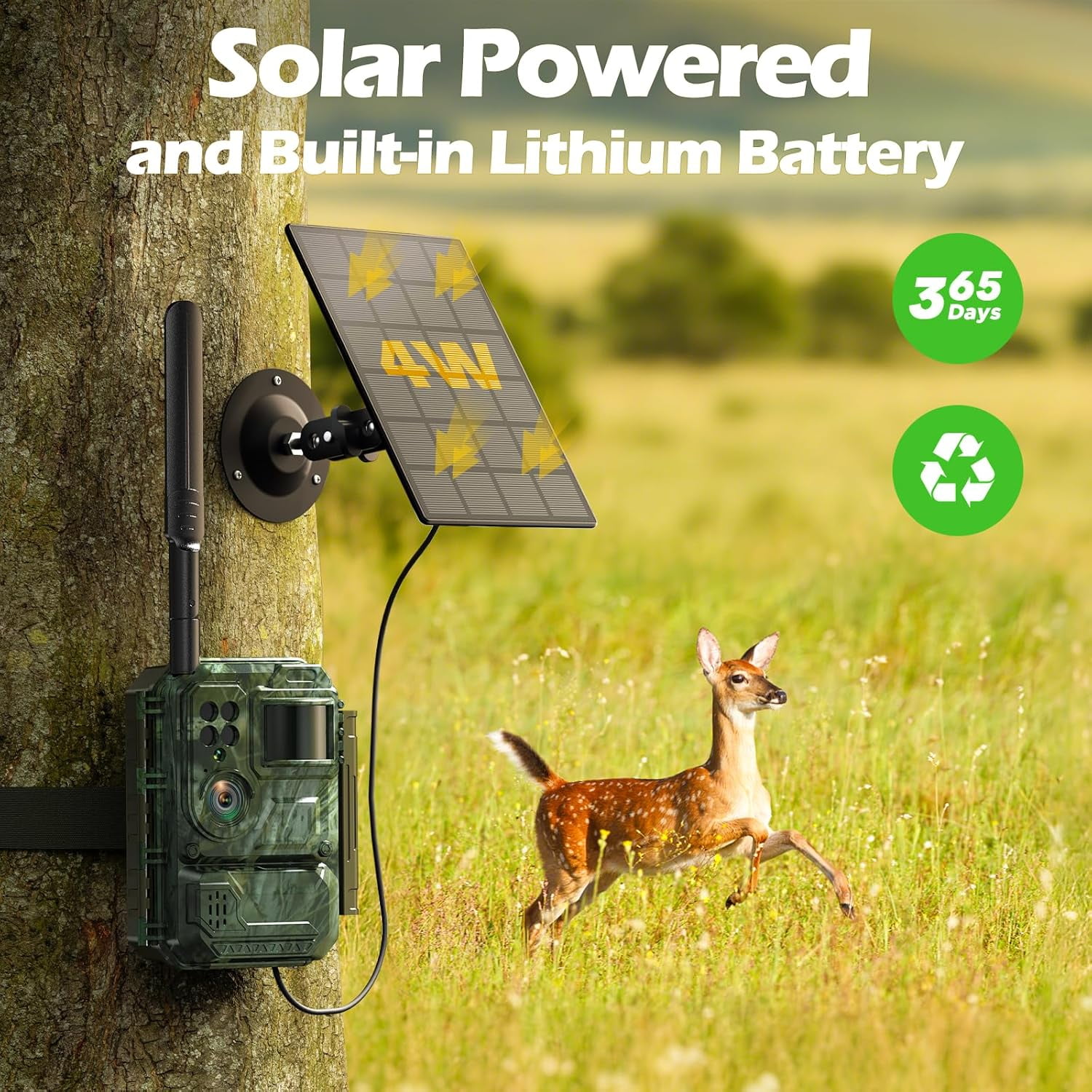 CAMPARK Cellular Trail Camera, Solar Powered Game Camera Built-in 4G LTE SIM&SD Card, No WiFi Required, 1080P Live Video, Blacklight Night Vision, IP66 Waterproof Hunting Camera, 0.1S Motion Activate