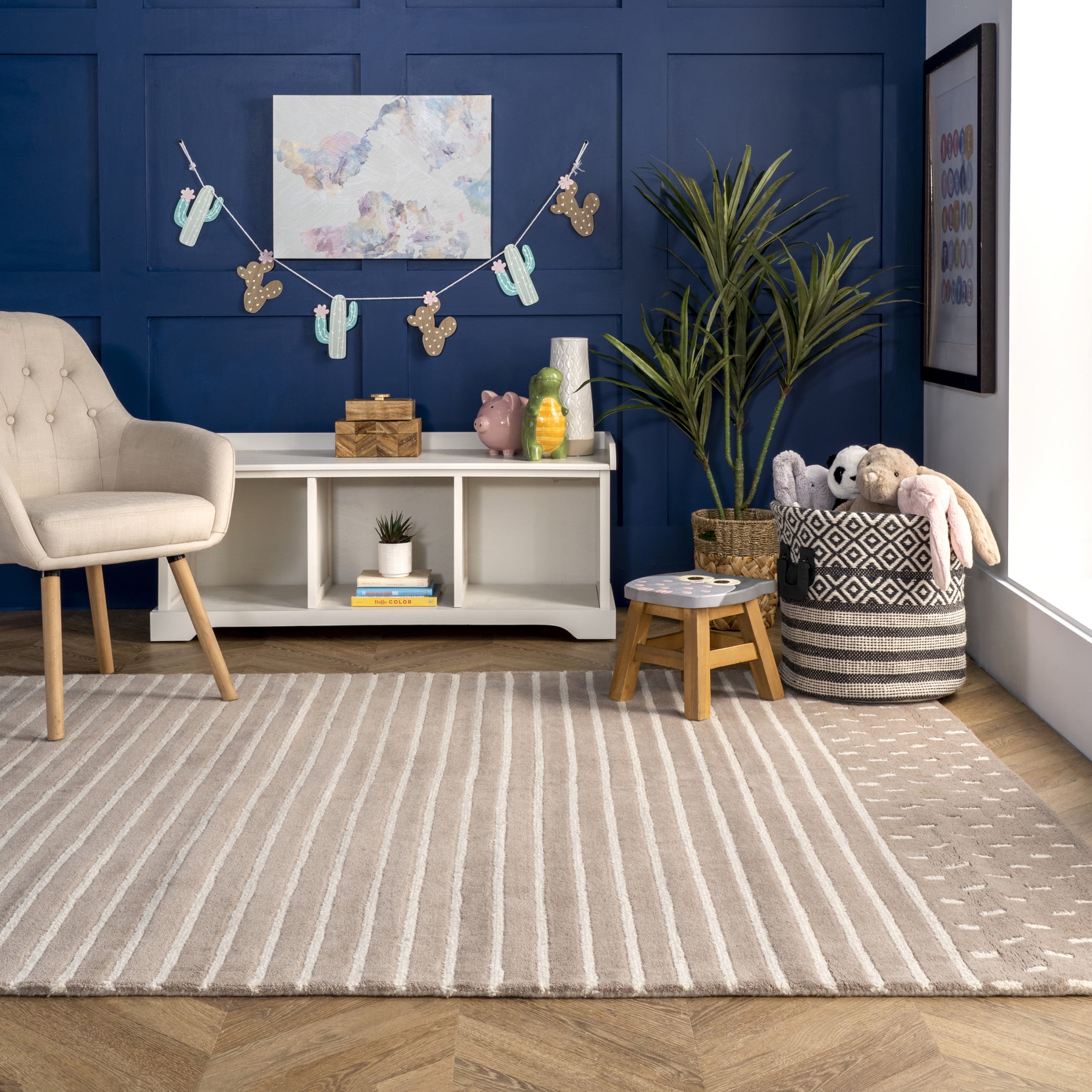 Rugs USA Mandia Striped Wool Area Rug, 3' x 5', Marlowe Taupe