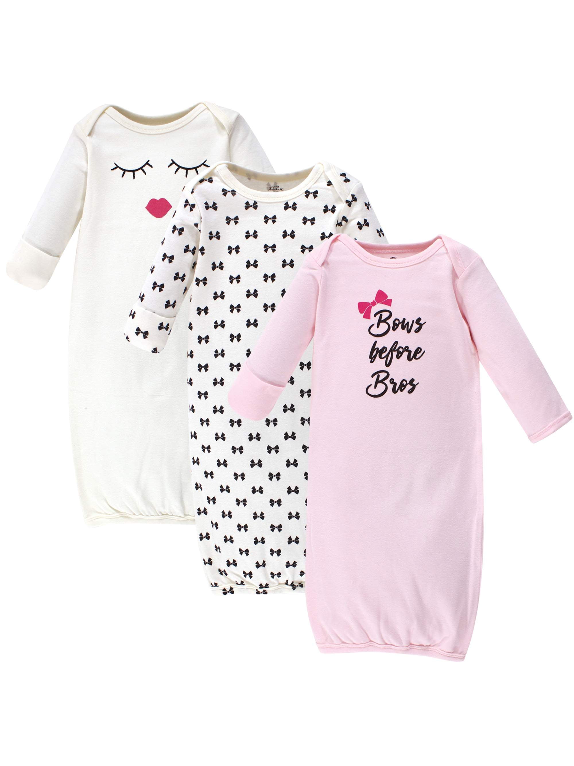 Little Treasures Little Treasure Newborn Baby Girl Gowns, 3Pack
