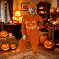 thumbnail image 5 of Fall Halloween Pjs,Halloween Pumpkin Onesie Family Matching Set, Fuzzy Jack O' Lantern Plush Pajama with Hooded Pumpkin Stem, Fall Halloween Family Matching Loungewear for Indoor Outdoor Party-D,M, 5 of 8