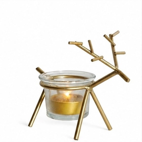 COMPUKAS Set of 2 Golden Reindeer Christmas Table Candle Holders, Tea Light Stands for Fireplace and Holiday Decoration