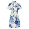 thumbnail image 5 of Blue Chinoiserie Toile Lady Womens Shirt Dresses Women'S Short Sleeve Dress Turn-Down Collar Dress A Line Casuall Dress Oversize(XS-6XL), 5 of 7