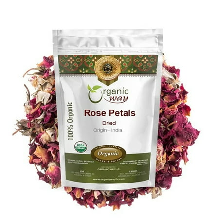 Organic Way Rose Petals Dried (Rosa Centifolia) - Pure, Edible & Fragrant for Tea | Organic & Kosher Certified | Raw, Vegan, Non GMO & Gluten Free | USDA Certified | Origin - India (1/2 lbs / 8 oz)
