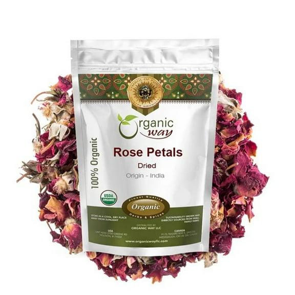 Organic Way Rose Petals Dried (Rosa Centifolia) - Pure, Edible & Fragrant for Tea | Organic & Kosher Certified | Raw, Vegan, Non GMO & Gluten Free | USDA Certified | Origin - India (1/4 lbs / 4 oz)