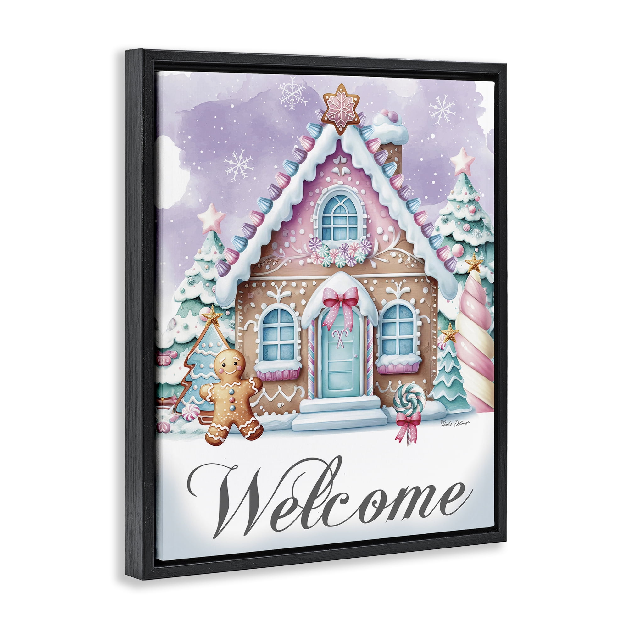 Stupell Industries Welcome Gingerbread House Holiday Painting Black Floater Framed Art Print Wall Art, 17 x 21