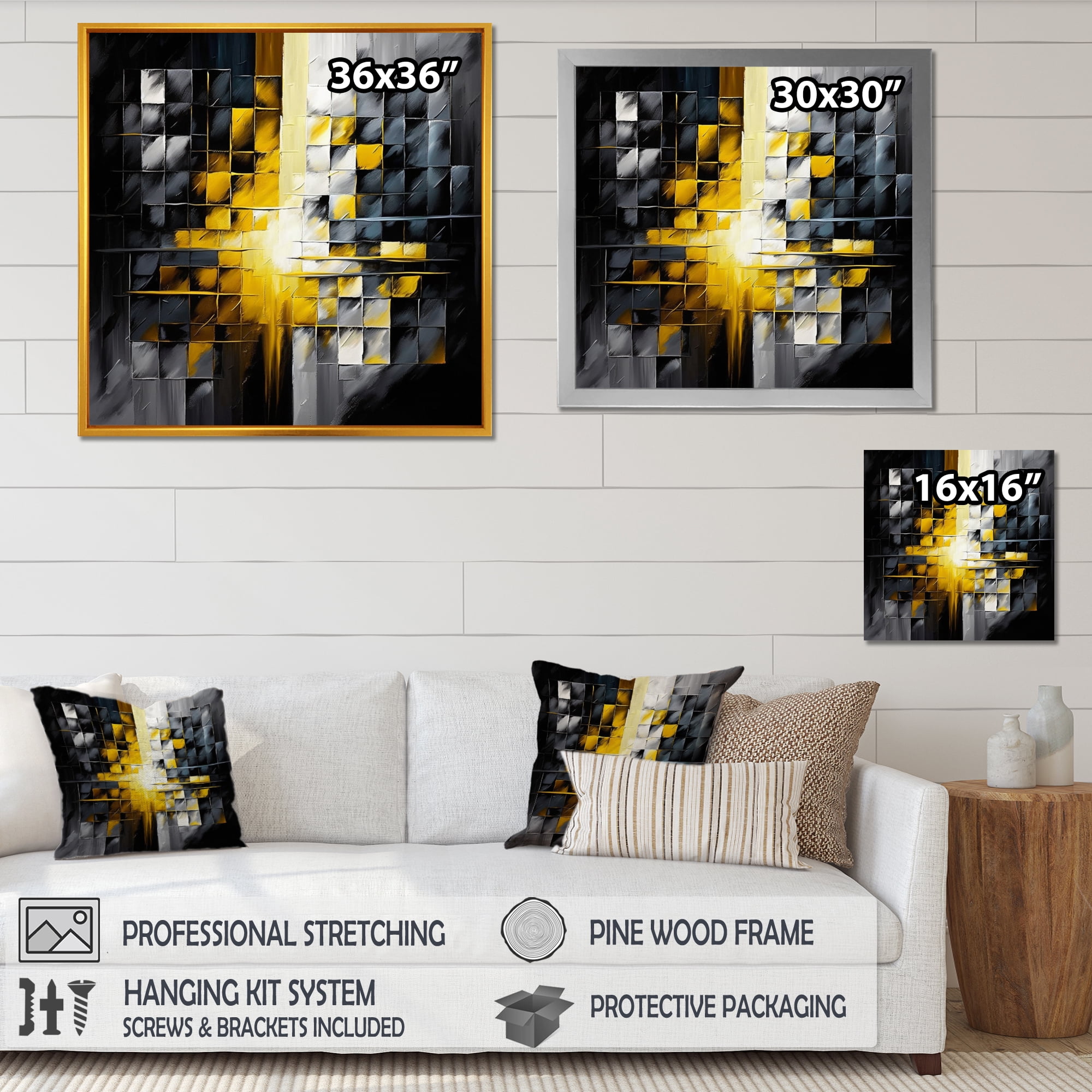 Designart Abstract Geometric Black And Yellow IV Canvas Wall Art