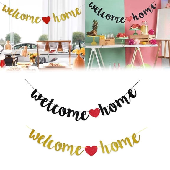 CoreLiving Large Black Glitter Welcome Home Banner Sign for Military Army Homecoming Party Decorations Family Reunion Theme Party Supplies 1 Count