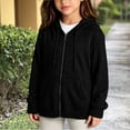 thumbnail image 2 of Girls Fashion Hooded Zip up Knit Sweater Light Weight Drawstring Hood Long Sleeve Jacket for Fall Winter Black 120(120), 2 of 5