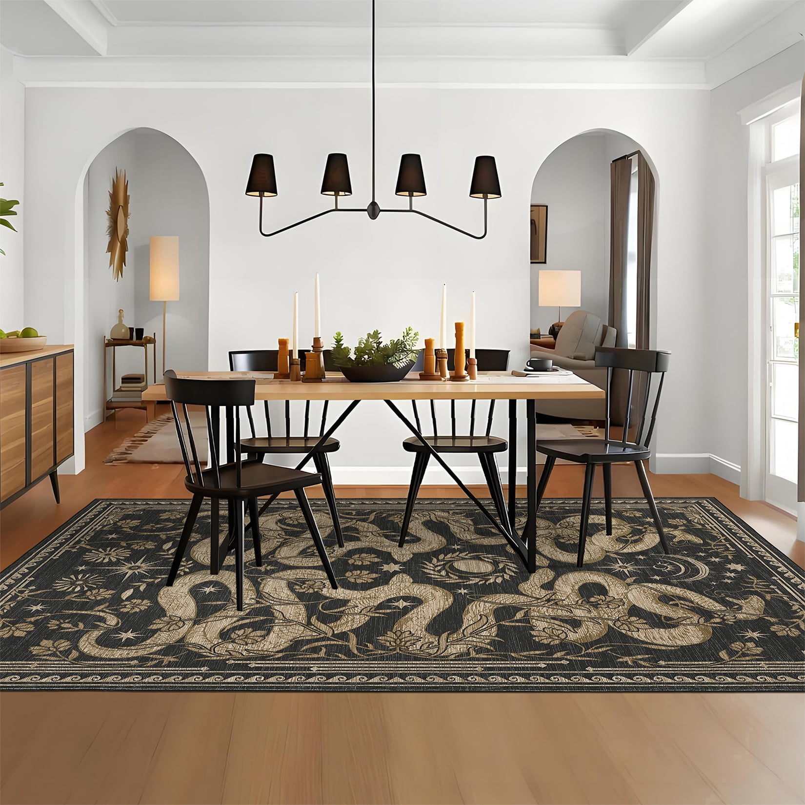 Garvee 5'x7' Modern Snake Printed Area Rug Washable Living Room Rug, Forest Low Pile Stain Resistant Rug Non Slip Carpet for Bedroom Dining Room, Dark Gray