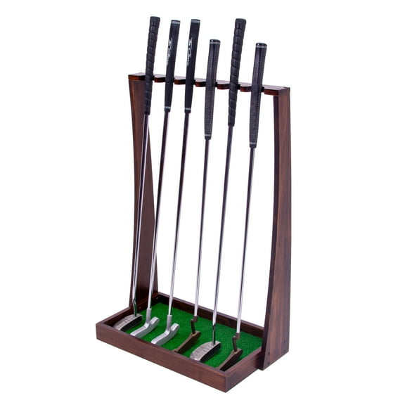 GoSports Premium Wooden Golf Putter Stand, Holds 6 Clubs