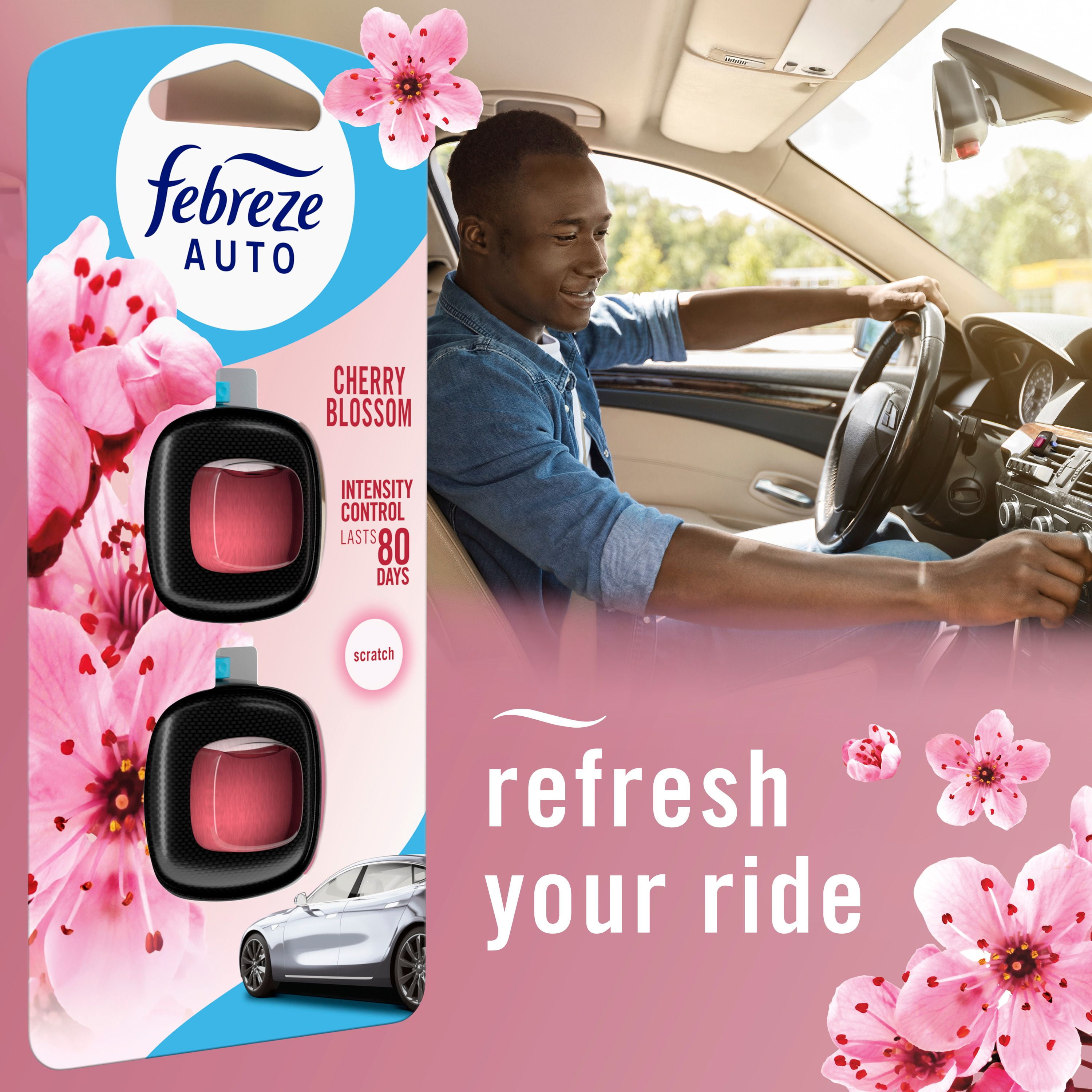 Febreze AUTO Air Freshener, Odor-Fighting Automotive Vent Clip, Cherry Blossom Scent, 2.1 Count