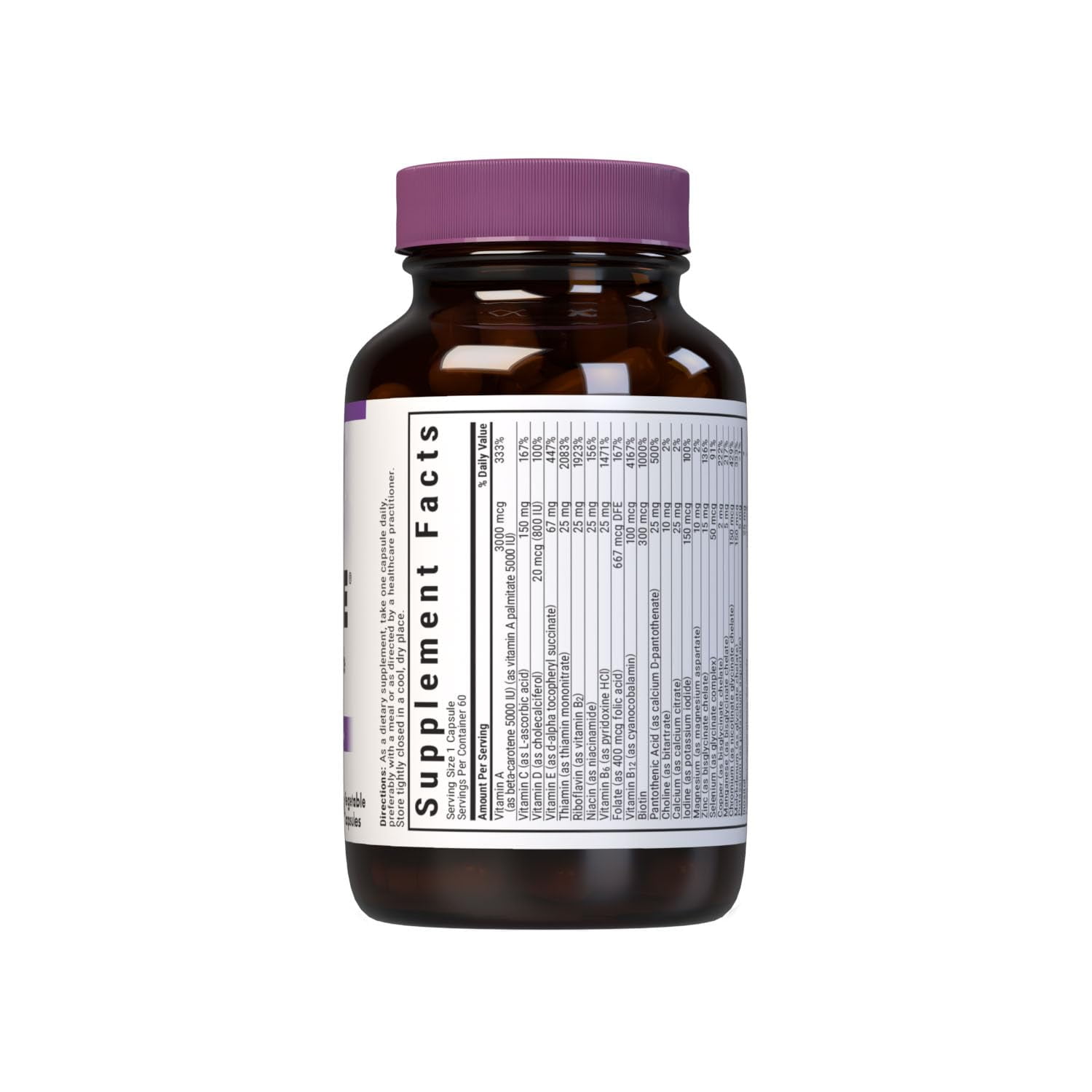 Bluebonnet Multi One (Iron Free) Complete Full Spectrum Multiple, B Vitamins, 60 Days