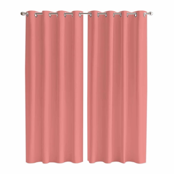 Pure Coral Red Kitchen Curtains 84 Inch Length, Simple Solid Color Grommet Top Bedroom Living Room Curtains, Light Filtering Cafe Curtain Drapes 2 Panels Set 84''x84''