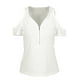 thumbnail image 3 of Camiseta de mujer, tops ajustados recortados de manga corta con escote en V profundo elástico Romacci Blanco XL, 3 of 6